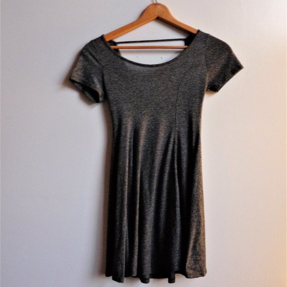 Short Sleeve T-Shirt Skater Dress, Charcoal Gray - Picture 2 of 8